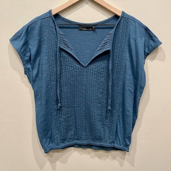 Prana Dark Turquoise Blue Popover Blouse - Size: XS - Picture 1 of 6